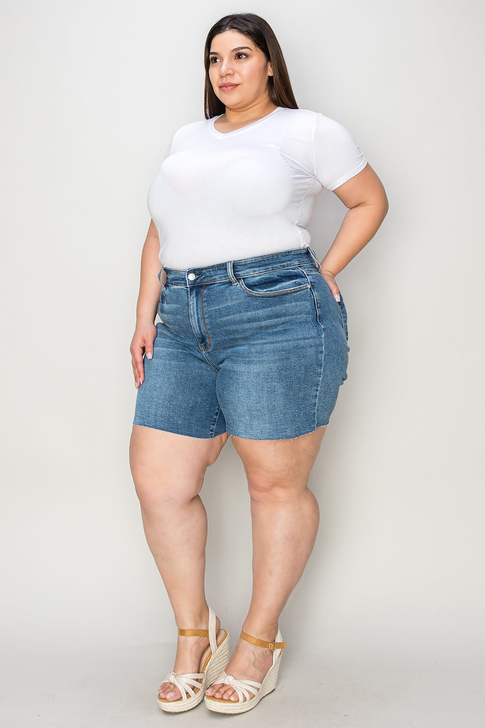 Judy Blue Full Size High Waist Slim Denim Shorts - Too Dimes Boutique