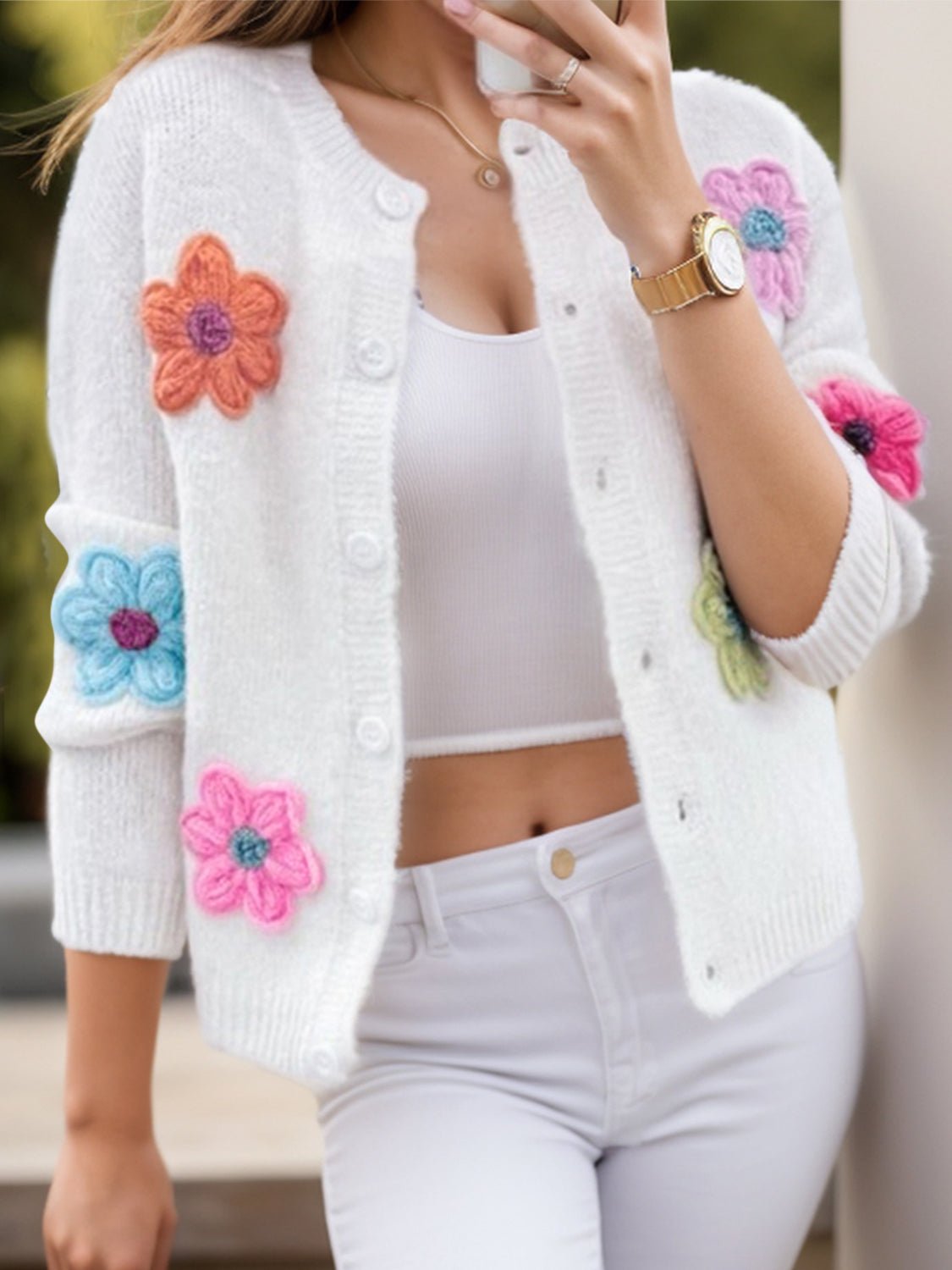 Flower Dropped Shoulder Long Sleeve Cardigan - Too Dimes Boutique