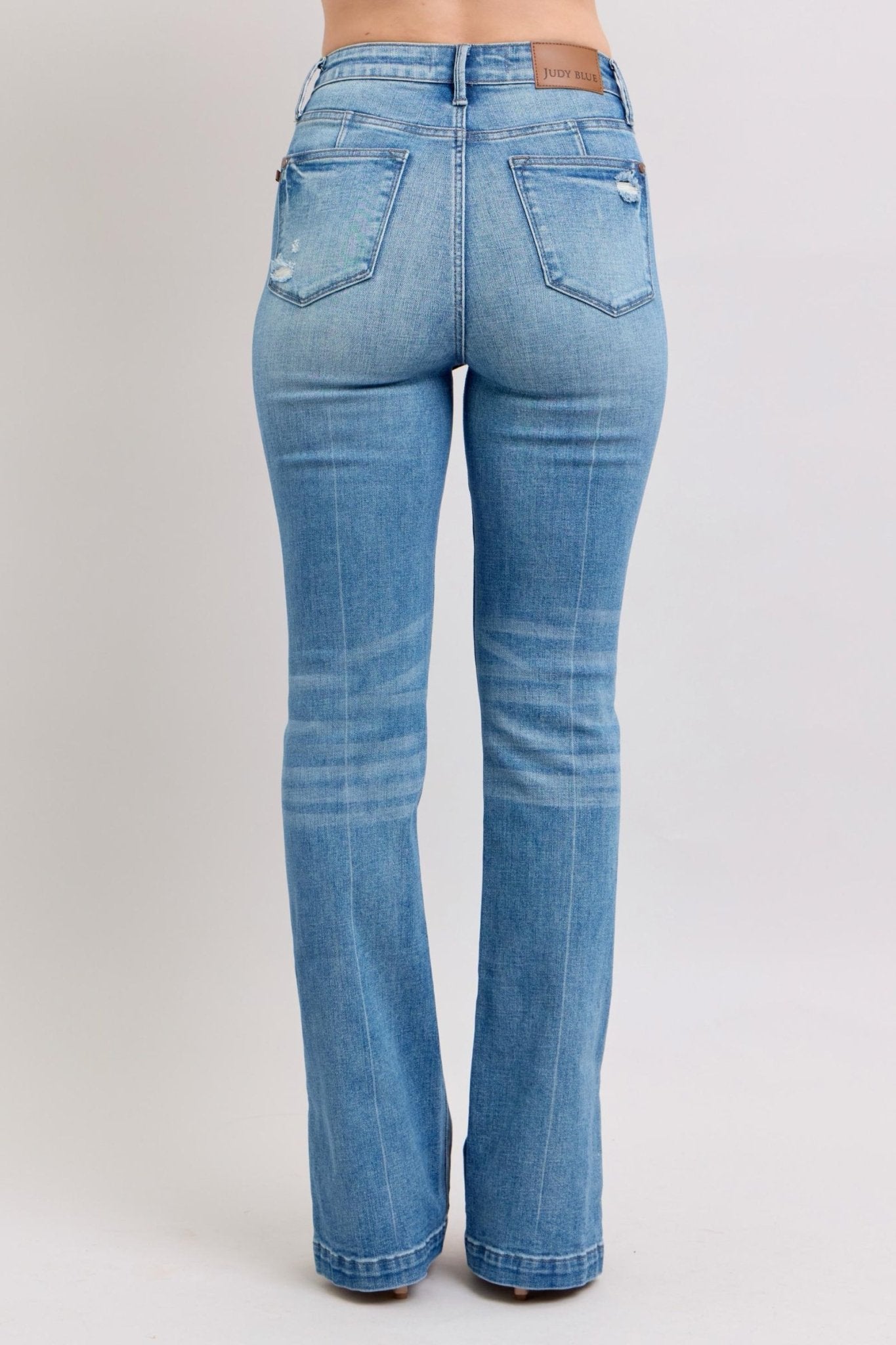 Judy Blue HW Tummy Control Vintage Wash Side Slit Slim Boot Jeans - Too Dimes Boutique