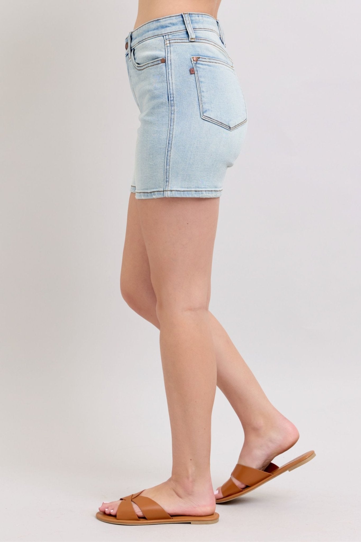 Judy Blue Full Size 2 Button Denim Shorts with Pockets Plus Size - Too Dimes Boutique