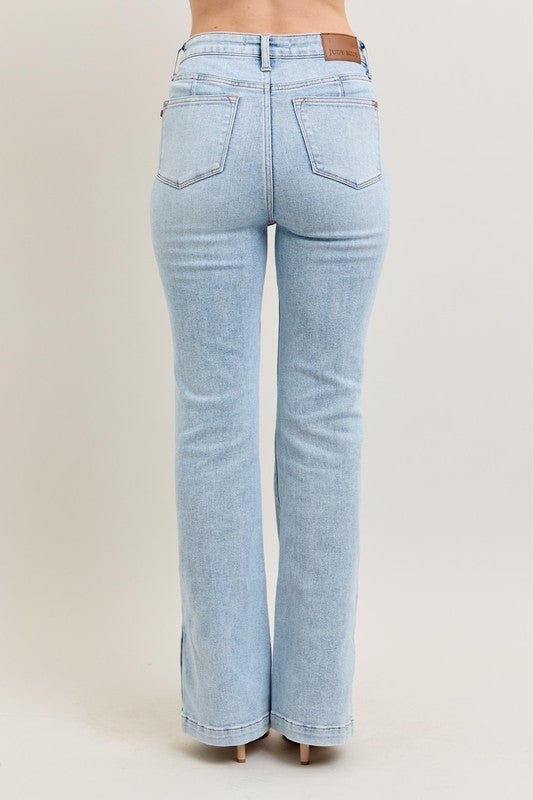 Judy Blue Full Size Tummy Control Vintage Wash Side Slit Slim Boot Jeans Plus Size - Too Dimes Boutique