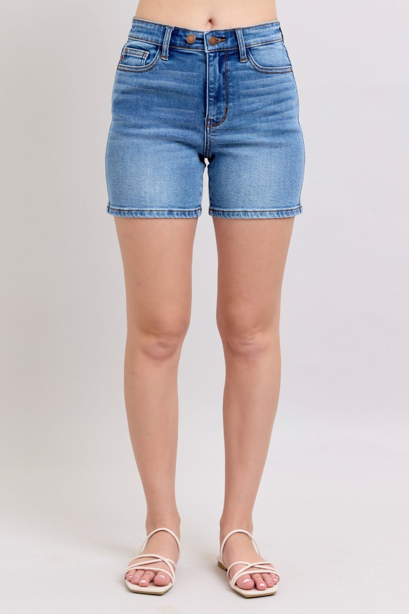 Judy Blue Full Size 2 Button Denim Shorts with Pockets Plus Size - Too Dimes Boutique
