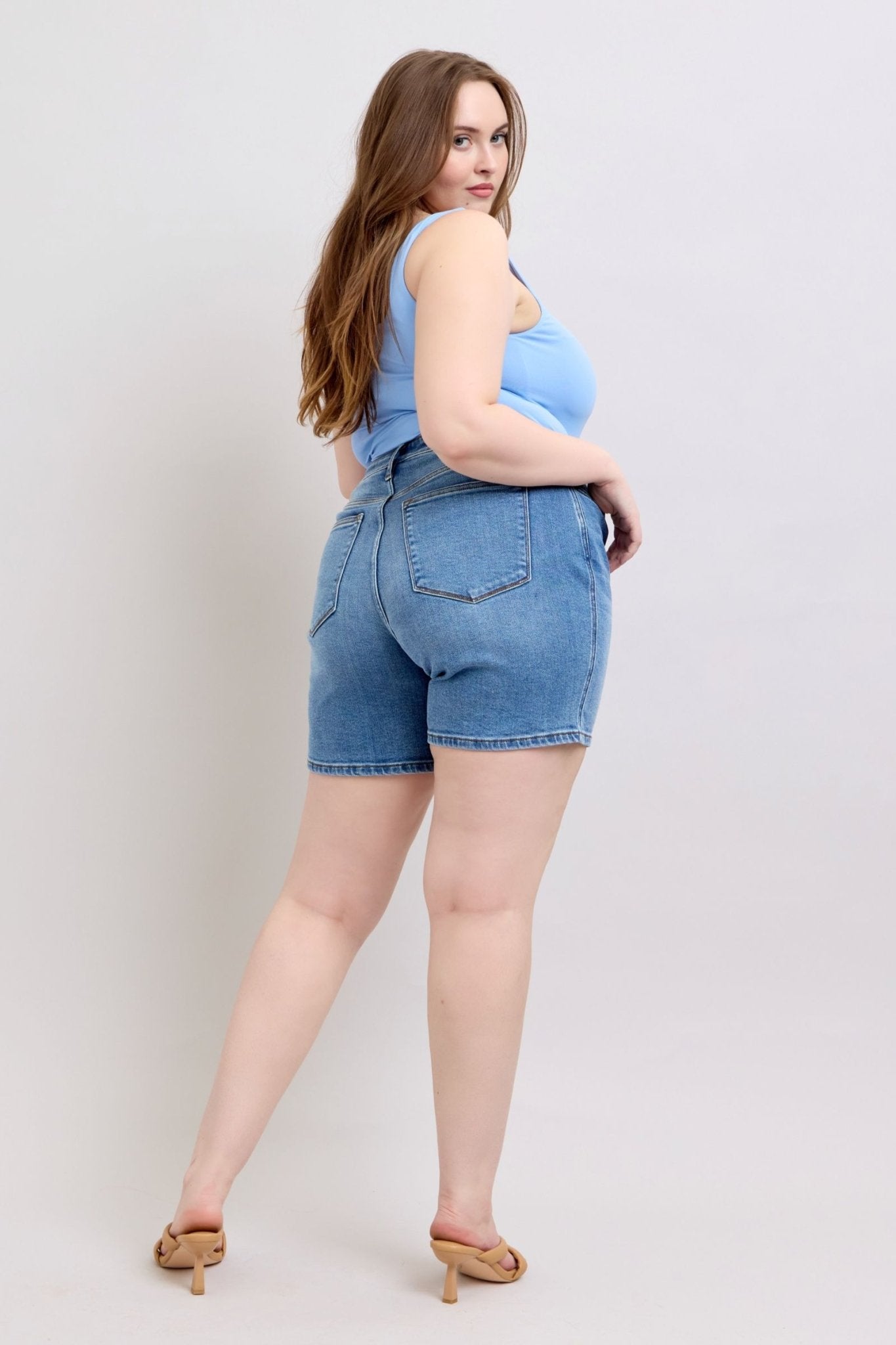 Judy Blue Full Size 2 Button Denim Shorts with Pockets Plus Size - Too Dimes Boutique