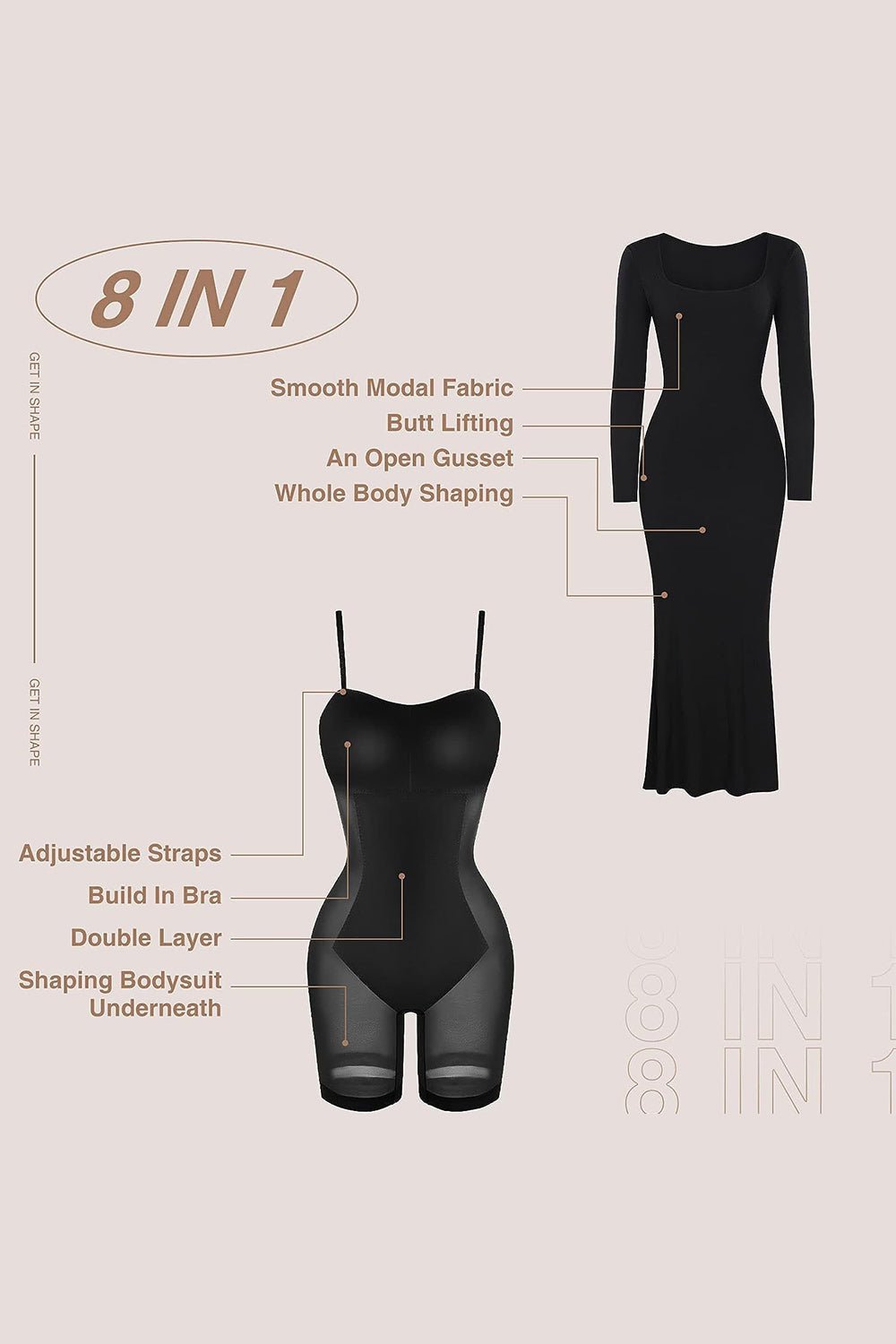 Basic Bae Built - In Shapewear Square Neck Long Sleeve Maxi Dress - Too Dimes Boutique