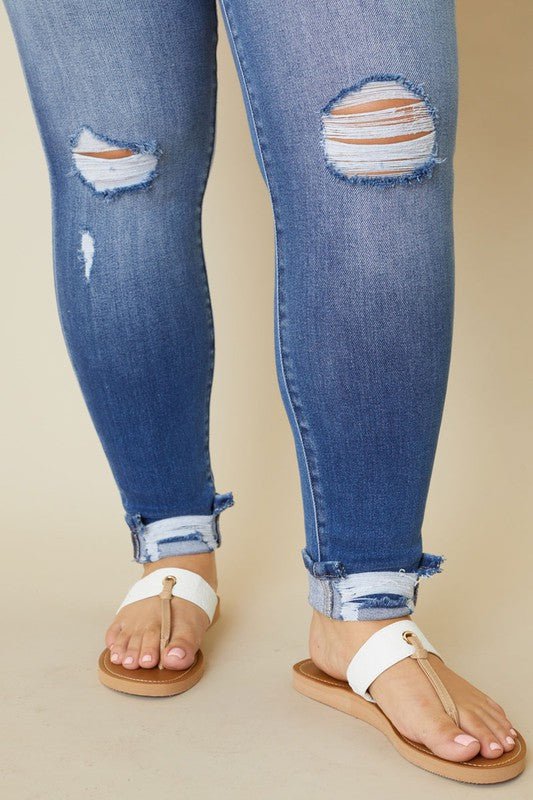 Plus High Rise Button Fly Ankle Skinny - Too Dimes Boutique