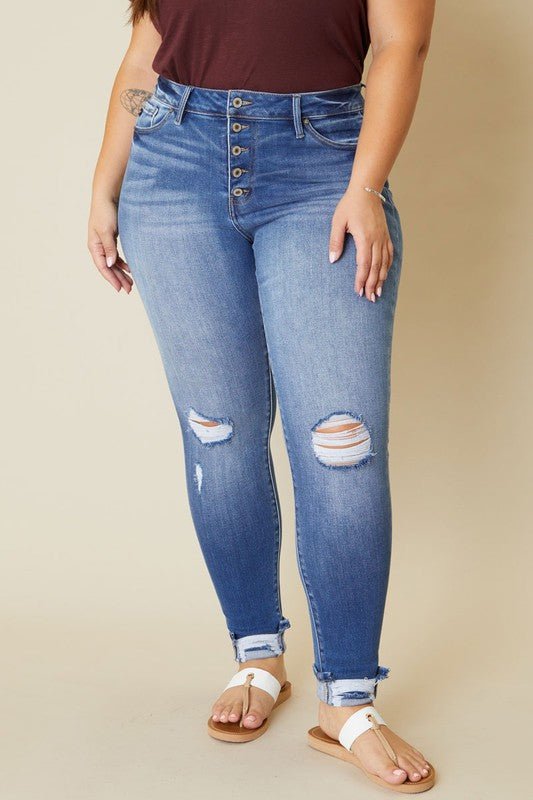 Plus High Rise Button Fly Ankle Skinny - Too Dimes Boutique