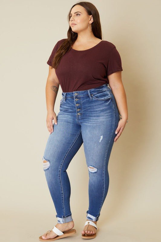 Plus High Rise Button Fly Ankle Skinny - Too Dimes Boutique