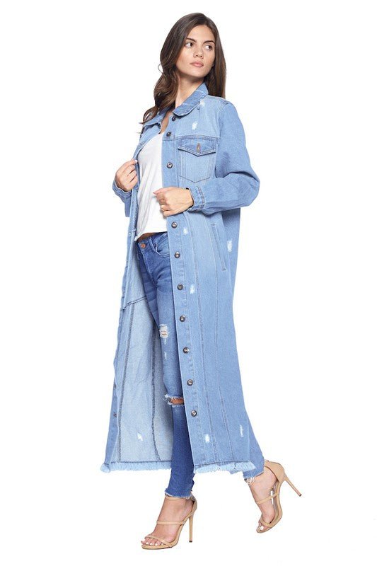 DENIM LONG JACKETS DISTRESSED WASHED - Too Dimes Boutique