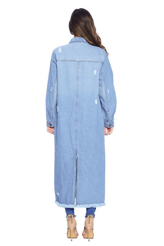 DENIM LONG JACKETS DISTRESSED WASHED - Too Dimes Boutique