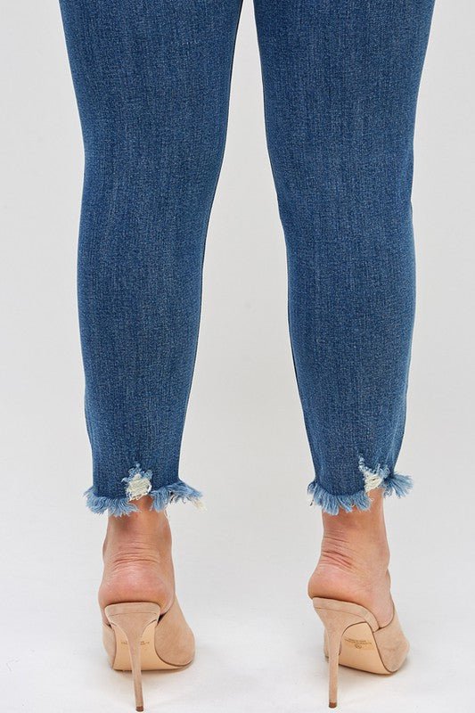 PLUS SIZE HIGH RISE DISTRESSED ANKLE SKINNY - Too Dimes Boutique