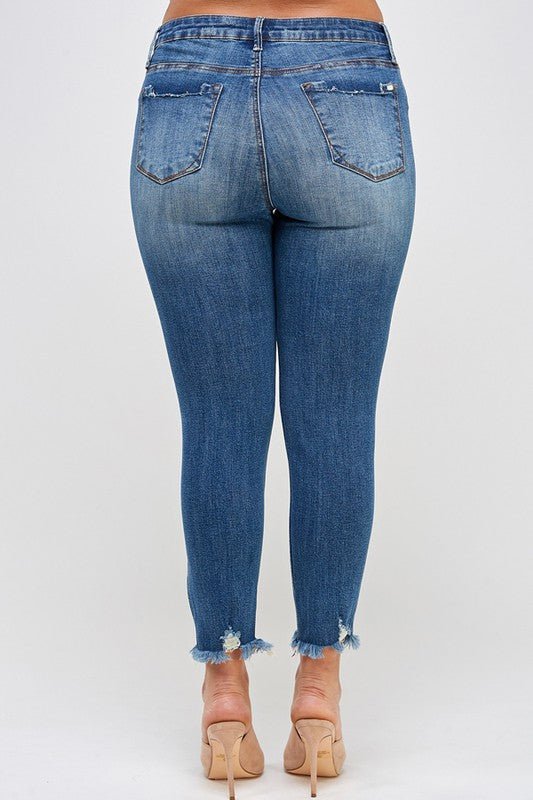 PLUS SIZE HIGH RISE DISTRESSED ANKLE SKINNY - Too Dimes Boutique