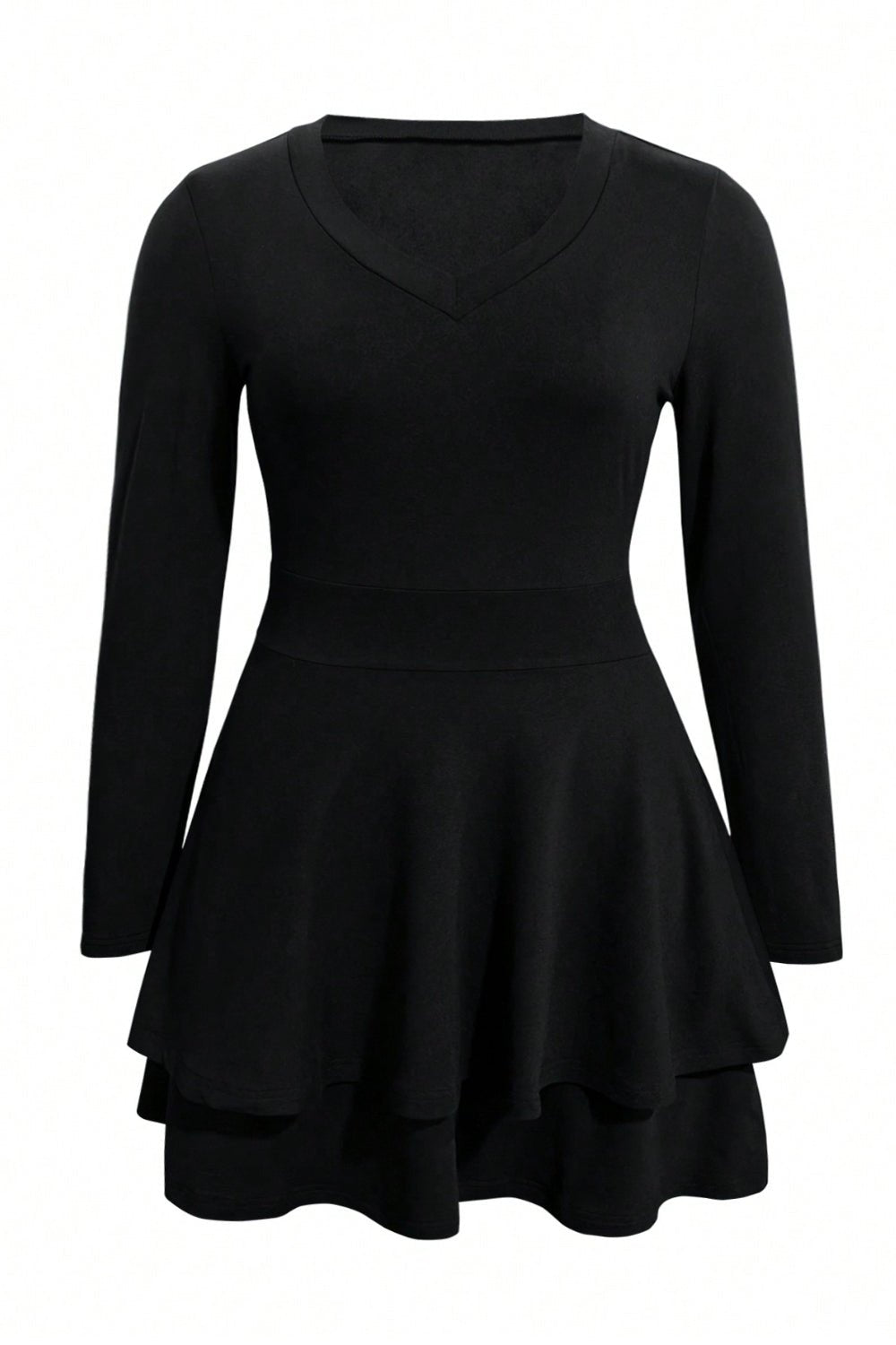 Plus Size Layered V - Neck Long Sleeve Mini Dress - Too Dimes Boutique