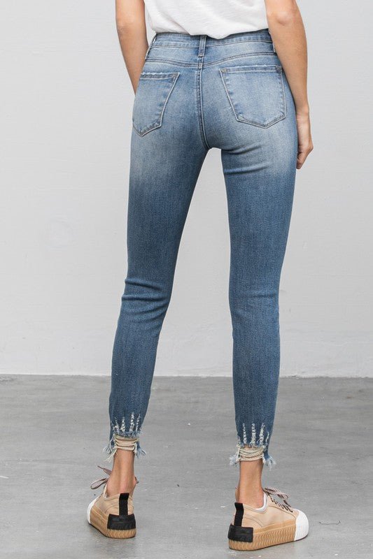 Distressed Raw Hem Skinny Jeans - Too Dimes Boutique