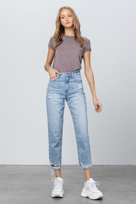 HIGH RISE TAPERED JEANS - Too Dimes Boutique