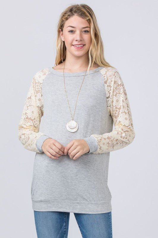 Lace Sleeve Raglan Tunic - Too Dimes Boutique