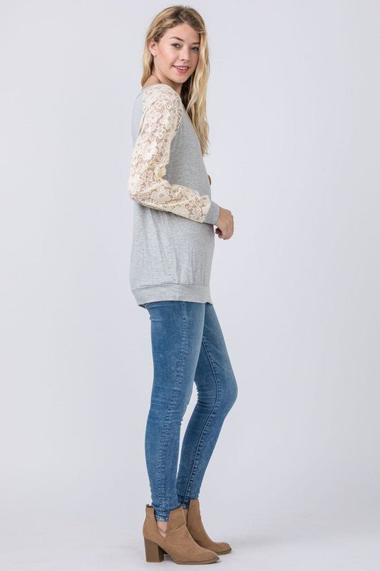 Lace Sleeve Raglan Tunic - Too Dimes Boutique
