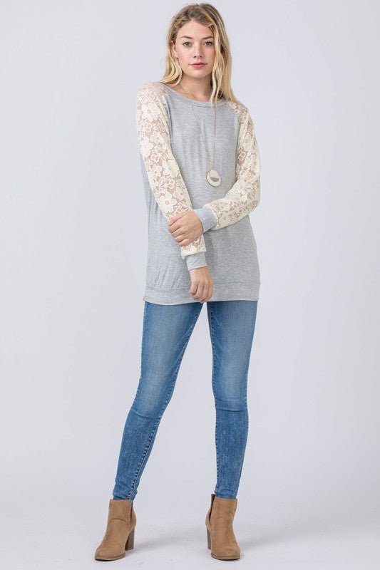 Lace Sleeve Raglan Tunic - Too Dimes Boutique