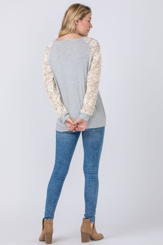 Lace Sleeve Raglan Tunic - Too Dimes Boutique