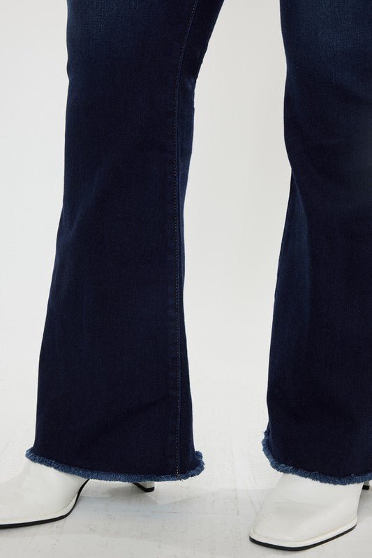 Plus High Rise Double WB Fray Hem Flare Jeans - Too Dimes Boutique