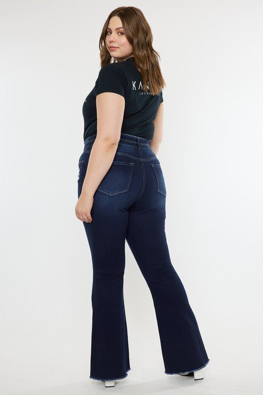 Plus High Rise Double WB Fray Hem Flare Jeans - Too Dimes Boutique