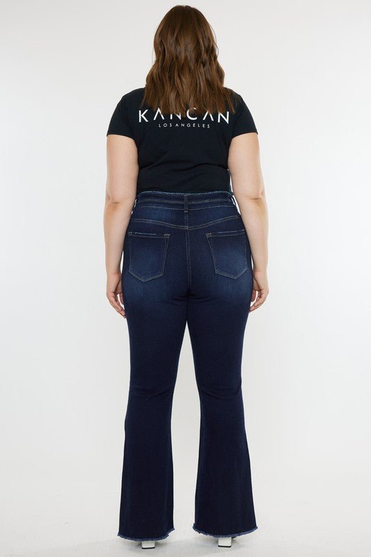Plus High Rise Double WB Fray Hem Flare Jeans - Too Dimes Boutique