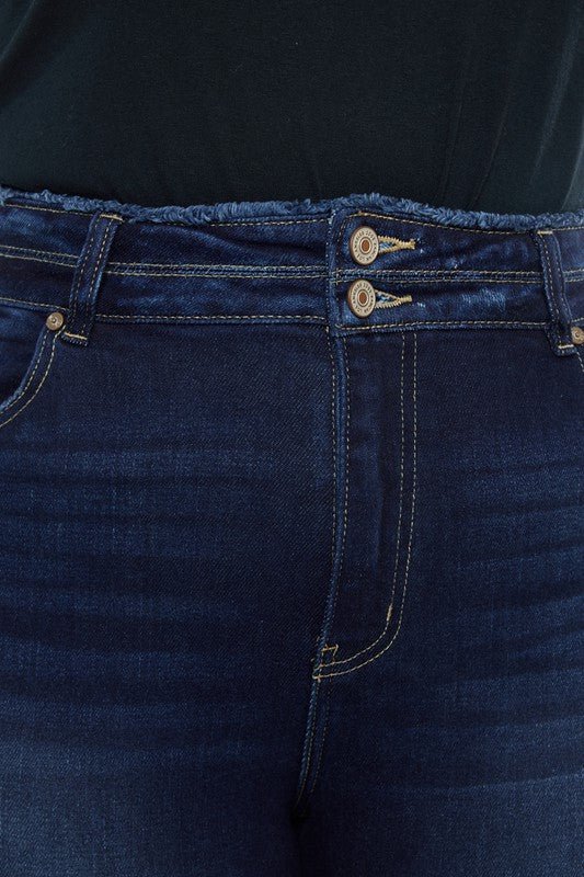 Plus High Rise Double WB Fray Hem Flare Jeans - Too Dimes Boutique