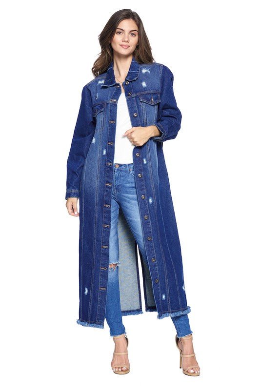 DENIM LONG JACKETS DISTRESSED WASHED - Too Dimes Boutique