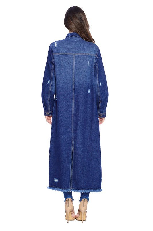 DENIM LONG JACKETS DISTRESSED WASHED - Too Dimes Boutique