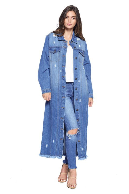 DENIM LONG JACKETS DISTRESSED WASHED - Too Dimes Boutique