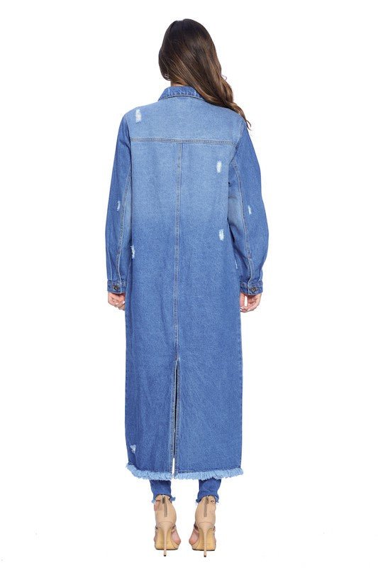 DENIM LONG JACKETS DISTRESSED WASHED - Too Dimes Boutique