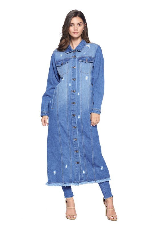 DENIM LONG JACKETS DISTRESSED WASHED - Too Dimes Boutique