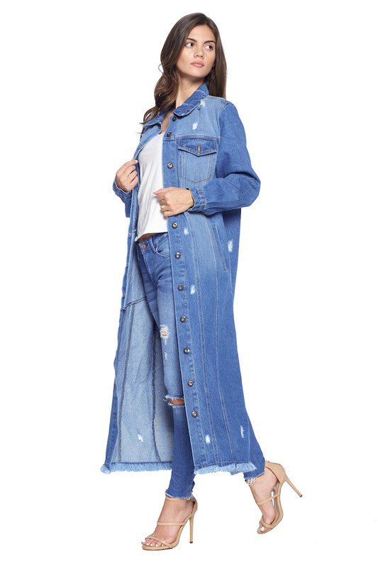 DENIM LONG JACKETS DISTRESSED WASHED - Too Dimes Boutique