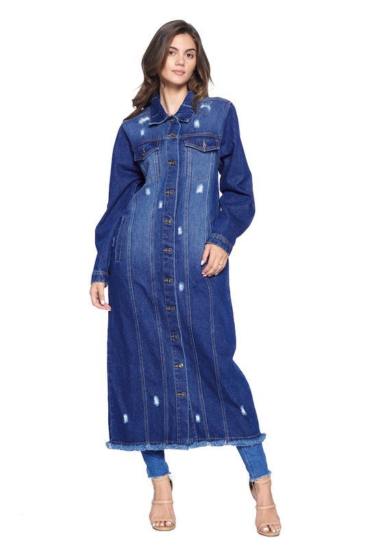 DENIM LONG JACKETS DISTRESSED WASHED - Too Dimes Boutique