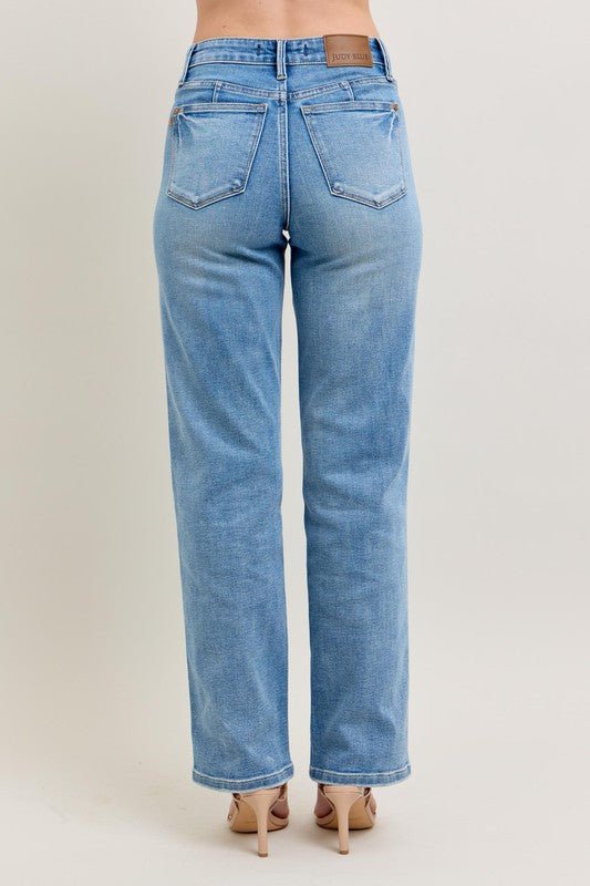 Judy Blue Full Size Tummy Control Vintage Wash Straight Jeans Plus Size - Too Dimes Boutique