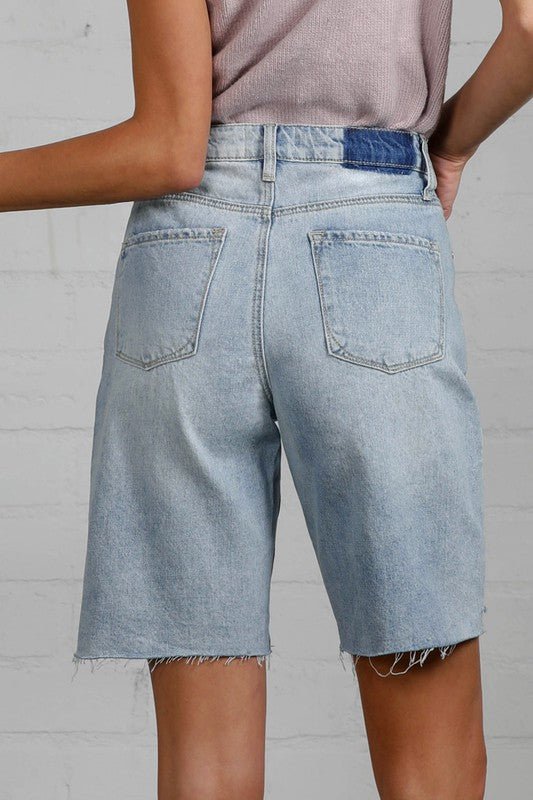 HIGH RISE BOTTOM HEM DISTRESSED BERMUDA SHORTS - Too Dimes Boutique