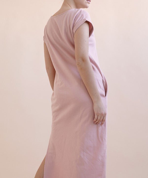 BRUSHED ORGANIC HEMP Side Slit Maxi Dress - Too Dimes Boutique