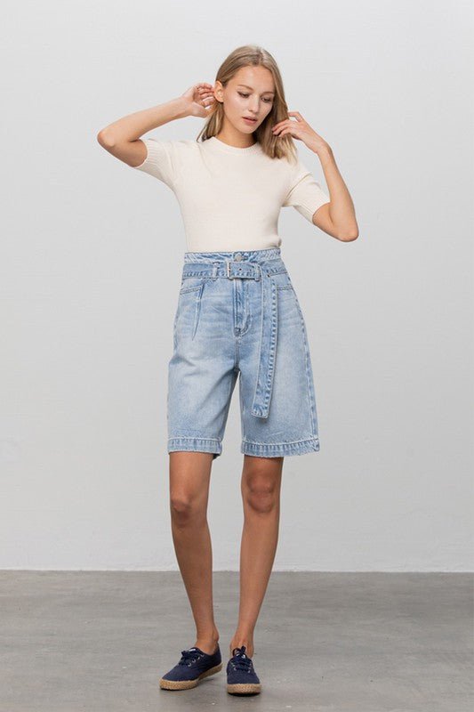 BELTED DENIM BERMUDAS - Too Dimes Boutique