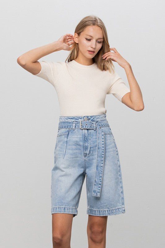BELTED DENIM BERMUDAS - Too Dimes Boutique