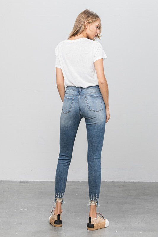 Distressed Raw Hem Skinny Jeans - Too Dimes Boutique