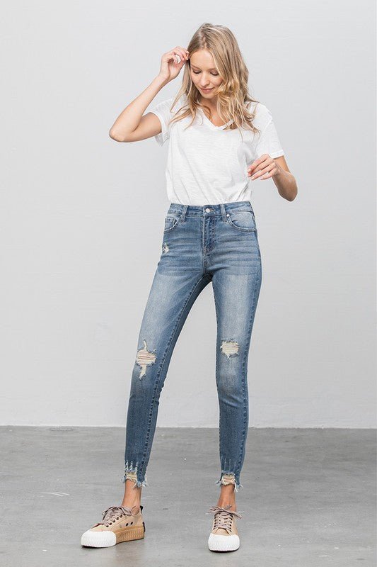 Distressed Raw Hem Skinny Jeans - Too Dimes Boutique