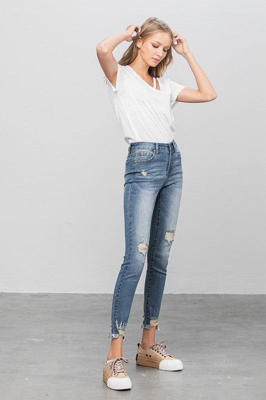Distressed Raw Hem Skinny Jeans - Too Dimes Boutique