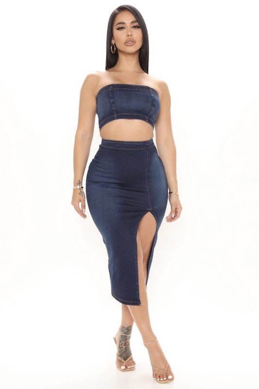 Miami Skirt Set in Dark Denim - Too Dimes Boutique