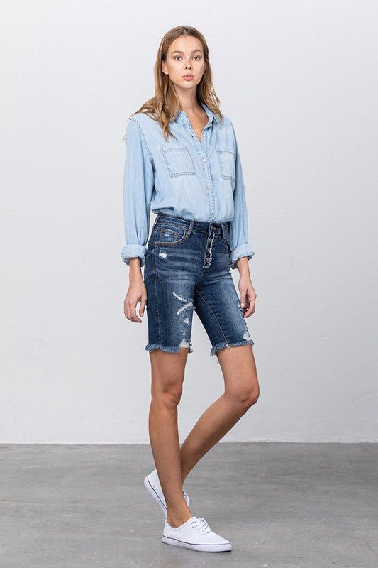 HIGH RISE BERMUDA SHORTS - Too Dimes Boutique