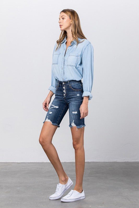 HIGH RISE BERMUDA SHORTS - Too Dimes Boutique
