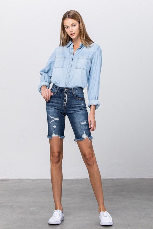 HIGH RISE BERMUDA SHORTS - Too Dimes Boutique