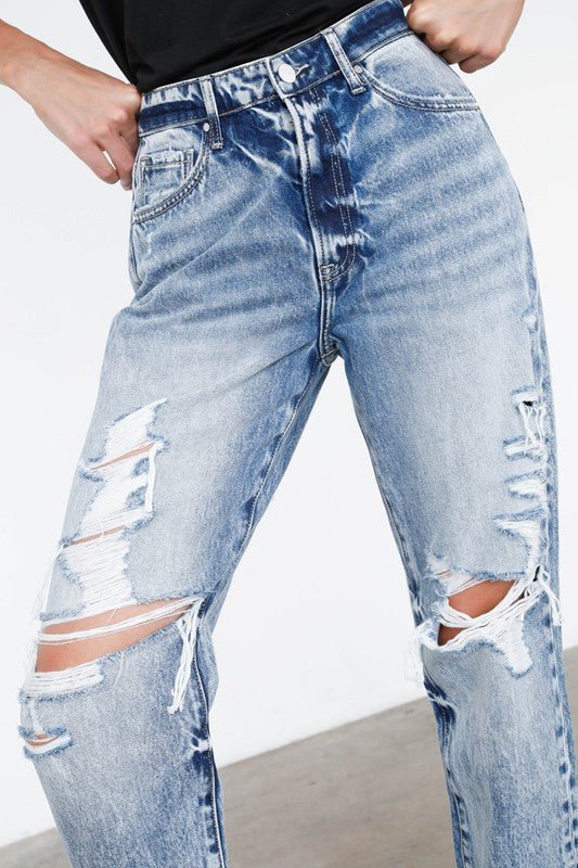 Ripped Boyfriend Jeans - Too Dimes Boutique