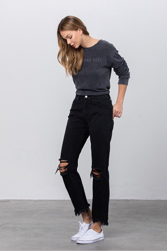 DESTROYED STRAIGHT JEANS - Too Dimes Boutique