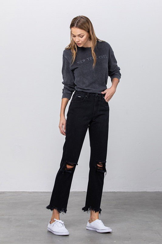 DESTROYED STRAIGHT JEANS - Too Dimes Boutique