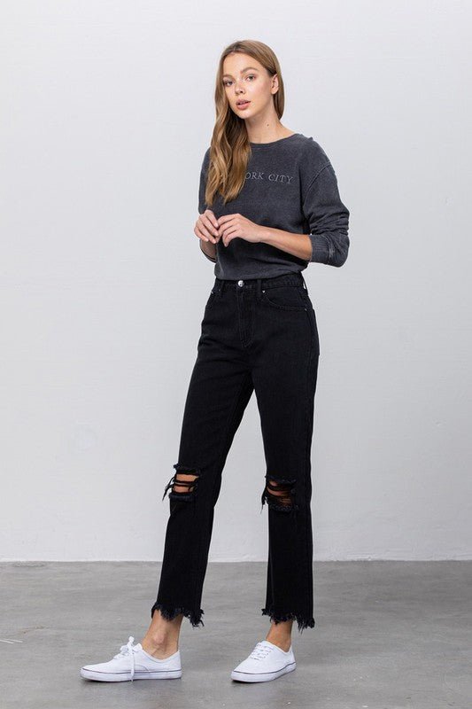 DESTROYED STRAIGHT JEANS - Too Dimes Boutique