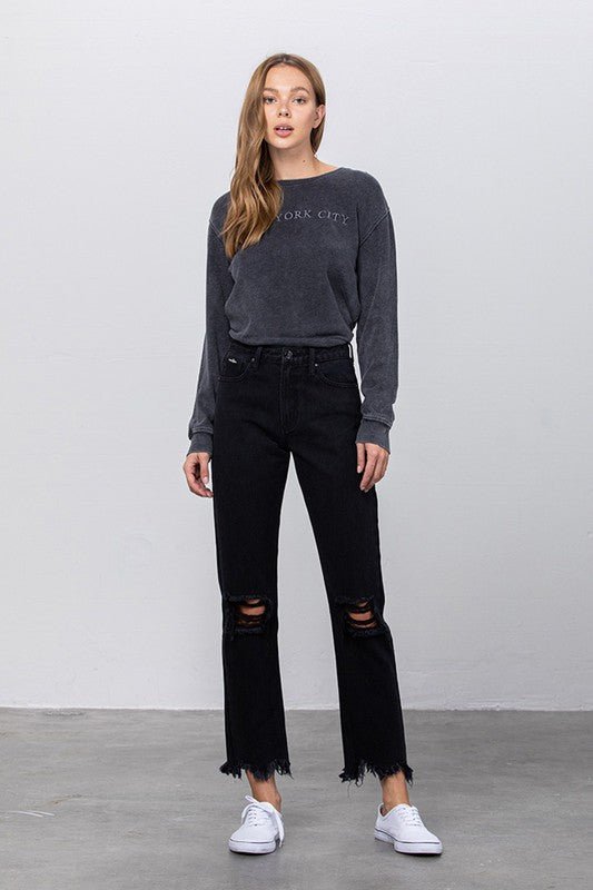 DESTROYED STRAIGHT JEANS - Too Dimes Boutique
